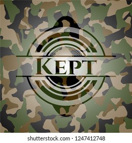 Kept written on a camo texture