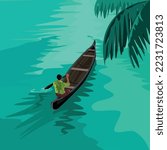 kerala boatman with backwaters and water Background illustration.