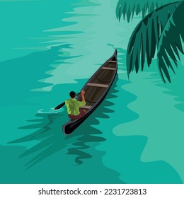 barquero de kerala con aguas traseras y agua Ilustración de fondo.