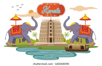 kerala design temple and elephant vector