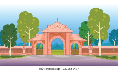 Arco de entrada de la plaza de la ciudad iconográfica de Kozhikode, distrito de Kerala. Construcción y construcción del patrimonio tradicional de Kerala. Plaza Mananchira, la ciudad india, notable icono, construcción del paisaje de la ciudad