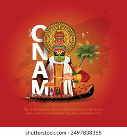 Kerala festival happy onam with kathakali face, use for poster, leaflet , banner. abstract vrctor illustration design