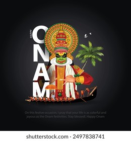 Kerala festival happy onam with kathakali face, use for poster, leaflet , banner. abstract vrctor illustration design