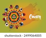 Kerala festival happy onam with people making flower decoration, use for poster, leaflet , banner. abstract vector illustration design