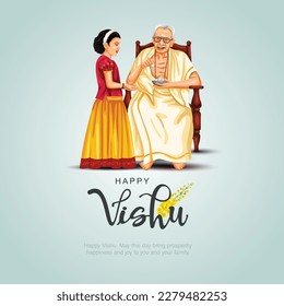 kerala festival happy vishu. old man with girl.vector illustration design