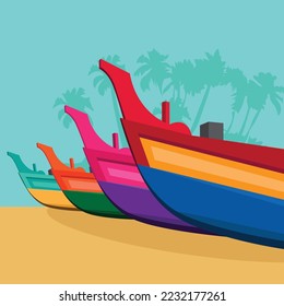 Kerala fishing boats on beach side