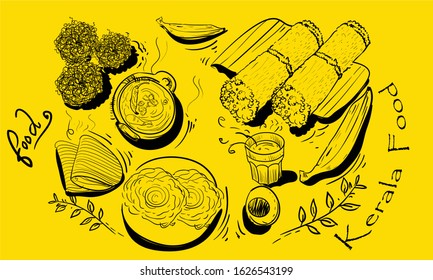 Kerala Food Doodle Illustration Line Art