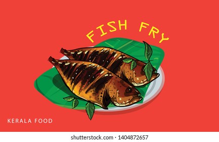 Kerala Food Fish Fry Vector Illustrations