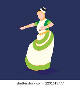 Kerala girl Performing traditional dance Mohiniyattam illustration