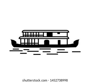 Kerala House Boat Black And White Vector