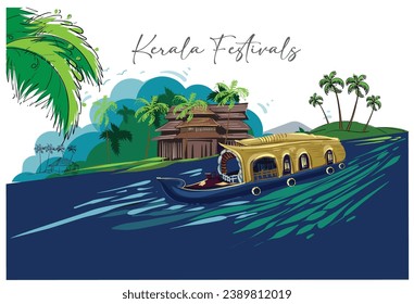 Kerala houseboat festival of kerala tourism vector illustration