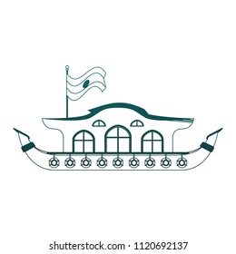 Kerala houseboat isolated in blue lines