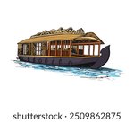 Kerala houseboat vector brush stroke illustration