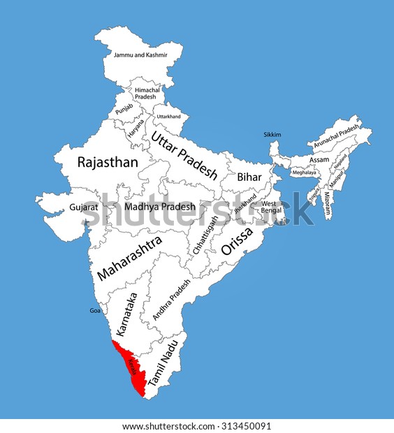 Gujarat To Kerala Map Kerala Karala State India Vector Map Stock Vector (Royalty Free) 313450091  | Shutterstock