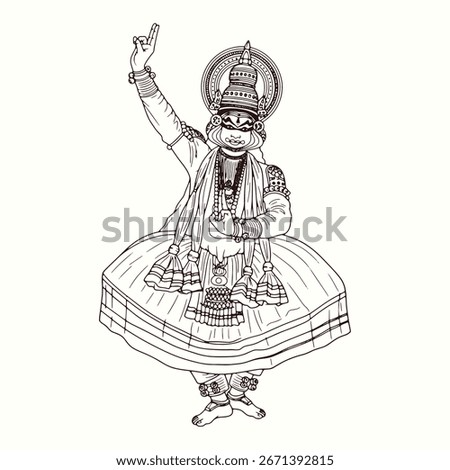 Kerala Kathakali dance form vector line drawing