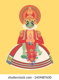 Kerala Kathakali dancer in flat design on yellow background