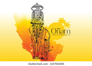 Kerala onam celebration vector illustration with elephant hand drawing art 