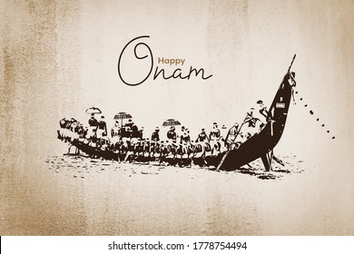 Kerala Onam Festival Boat Race Vector Illustration 