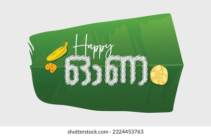 Kerala Onam Greeting In Malayalam Calligraphy on banana leaf