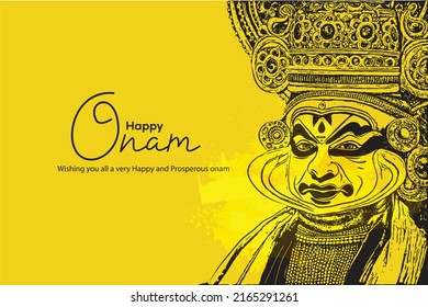 Kerala onam vector illustration Kathakali dancer on advertisement and promotion background for Happy Onam festival of South India Kerala