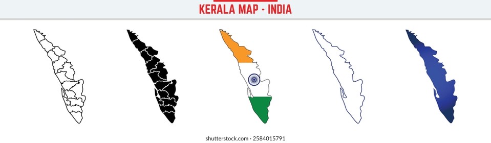 Kerala State, KL Outline Icon – India Map Silhouette Vector. India map editable stroke outline icon
