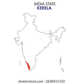 Kerala state map of India. Kerala map vector illustration. Kerala vector map on white background.