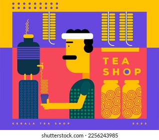 Kerala tea shop illustration vector
