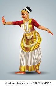 Kerala traditional dance performance mohiniyattam. vector illustration design