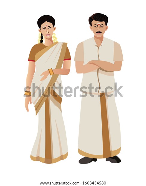 Kerala Traditional Dress Man Woman Vector Stock Vector (Royalty Free