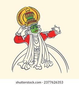 Kerala traditional folk dance kathakali simple vector art illustration