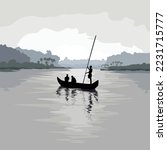 Kerala village Boatman on Backwater illustration
