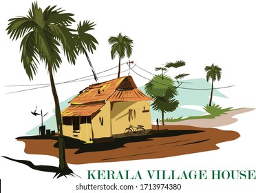 Kerala Village Houses Vector Illustration