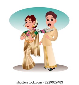 Ilustración del vector de boda de Kerala en el sur de India 