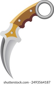 Un kerambit en Arte vectorial de Kelapa Pariwara, es un Pequeño cuchillo de mano curvo utilizado por los guerreros en Minangkabau, Indonesia. Esta arma es conocida como una de las armas silat

