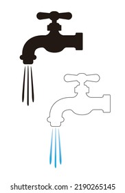 keran air. Water Faucet Black and White, vector illustration isolated on white
