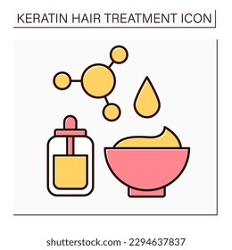 Keratin mask color icon. Hair treatment. Reduce frizz and add shine to hair.Moisturizing and strengthening. Beauty procedure concept. Isolated vector illustration