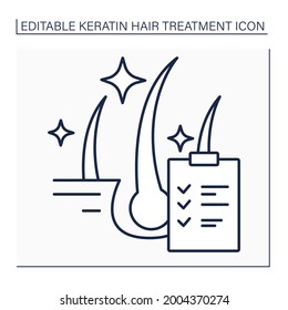 Keratin results line icon. Hair treatment results. Healthy, shiny and well-groomed hair. Keratin treatment. Beauty procedure concept. Isolated vector illustration. Editable stroke