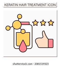 Keratin revisa el icono de color. Revisiones positivas para el procedimiento de tratamiento de queratina. Tasa de tres estrellas. Feliz consumidor. Concepto de procedimiento de belleza. Ilustración vectorial aislada