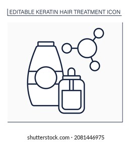 Keratin shampoo line icon. Hair treatment. Reduce frizz and add shine to hair.Moisturizing and strengthening. Beauty procedure concept. Isolated vector illustration. Editable stroke