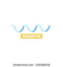 Keratin. Spiral shape. Protein structure. Blue color. Logo, emblem, label design. Vector illustration, eps10