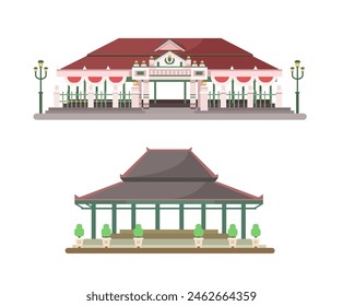 Keraton Yogyakarta Traditional Building Set Illustration Vector