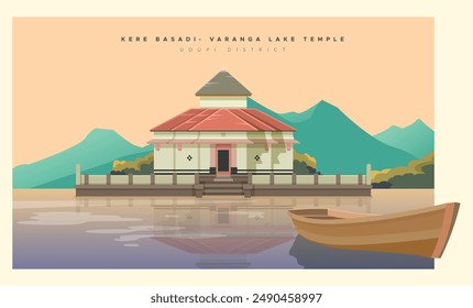 Kere Basadi- Varanga Lake Jain Temple - Stock Illustration as EPS 10 File