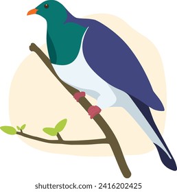 Kereru Native Bird Aotearoa New Zealand Pigeon Cute Flat Vector Illustration