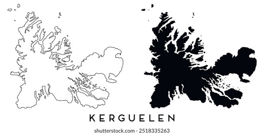 Kerguelen map outline and black silhouette vector