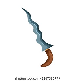 Keris farbige Vektorgrafik. Indonesische Waffenzeichnung einzeln auf quadratisch-weißem Hintergrund. Einfache, flache Zeichnung mit Kunststil.
