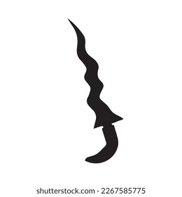 Keris Indonesische Waffe Vektorsymbol Silhouette Zeichnung einzeln auf quadratischem weißem Hintergrund. Einfache, flache Zeichnung mit Kunststil.