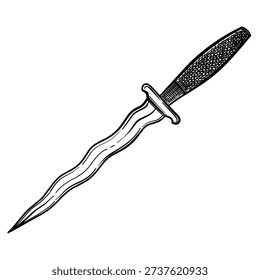 keris traditional weapon vector line art hand drawn illustration