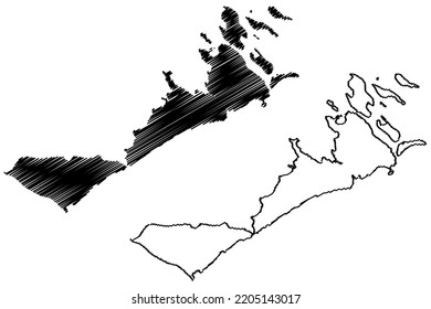 Kerkennah Islands (Republic of Tunisia, archipelago) map vector illustration, scribble sketch Chergui and Gharbi map