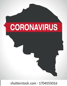 Kerman IRAN province map with Coronavirus warning illustration