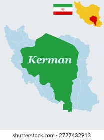 Provincia de Kerman Mapa de Irán - Provincia Sureste, capital de la ciudad de Kerman y esquema del Vector del desierto de Lut